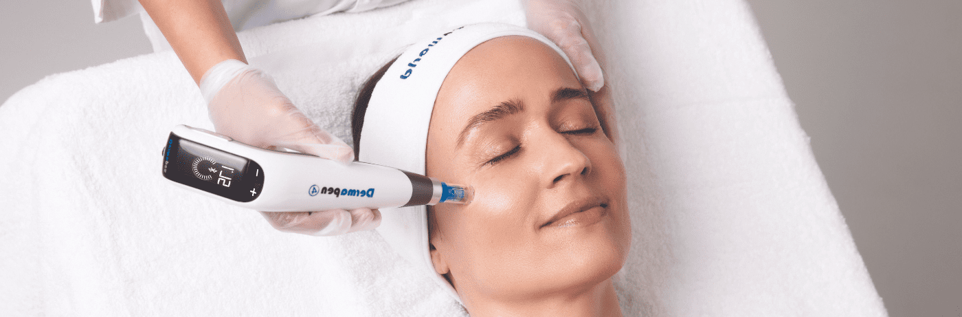 Henkilölle tehdään uudistavaa Dermapen-mikroneulausta kasvoille.